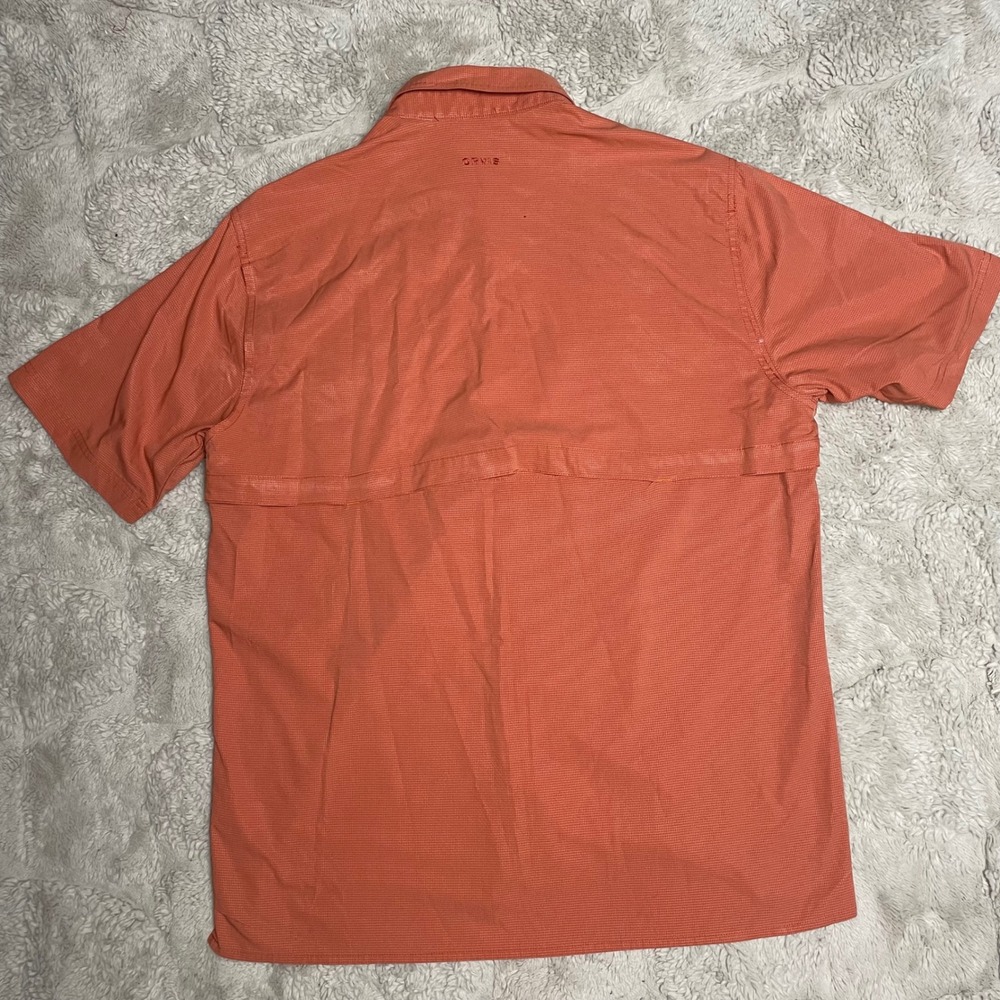 Orvis Mens Large Orange Micro Check Short Sleeve Vented Fishing Shirt Button Up - Picture 9 of 16